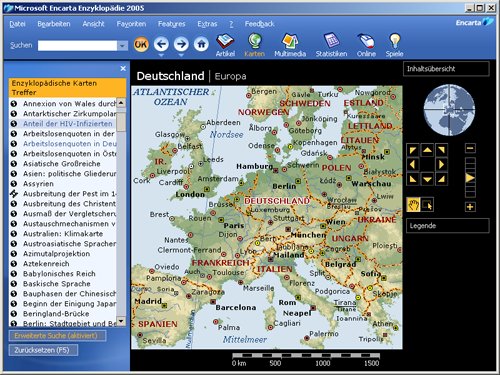Encarta 2005 (Standard): enzyklopädische Karten