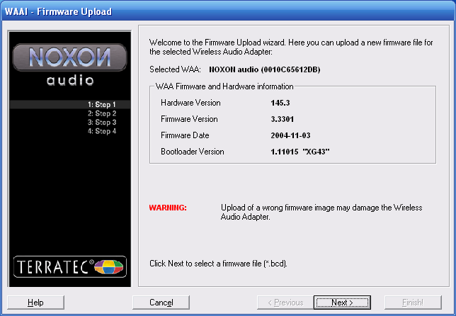 Noxon Audio Manager - Firmware Upload