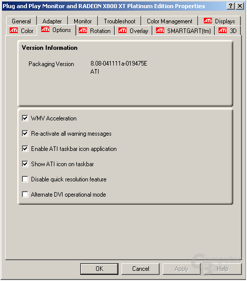 Treibermenü des Catalyst Beta 3 für Windows XP