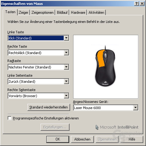 Verpackung Microsoft Laser Mouse 6000, Treiber