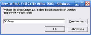 Ordner zum Entpacken wählen