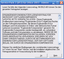 Lizenzvertrag des Service Pack akzeptieren