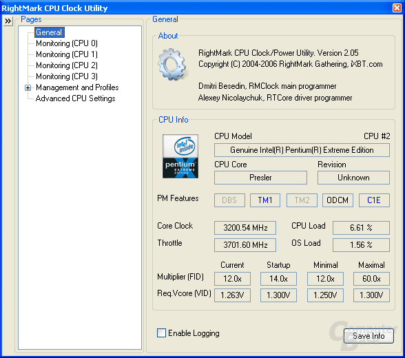 Der neue Pentium XE 965 unterstützt Enhanced Halt State (C1E)