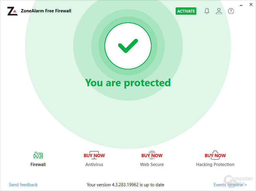 ZoneAlarm Free Firewall – Oberfläche