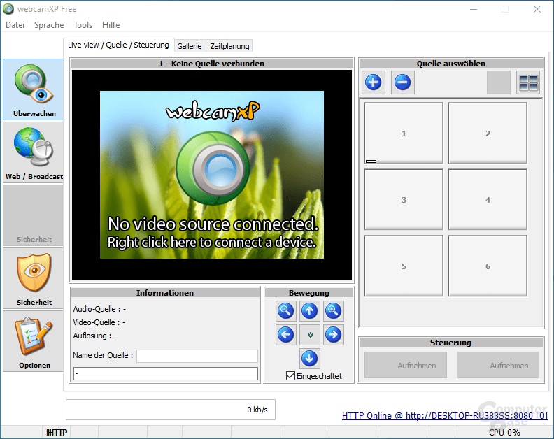 webcamXP – Oberfläche