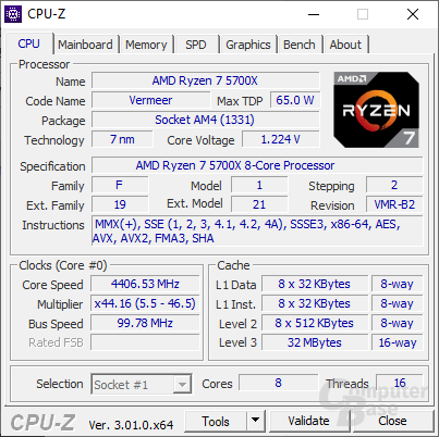 Die Hauptansicht von CPU-Z – AMD