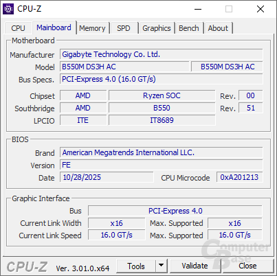 Informationen zum Mainboard – so lässt sich etwa die BIOS-Version feststellen.