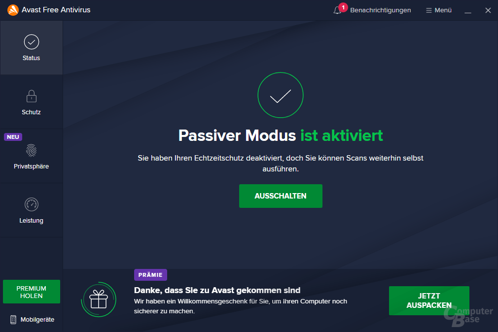 Avast Free Antivirus – Passiver Modus