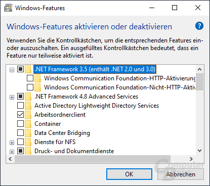.NET Framework-Versionen 3.5, 3.0 und 2.0 lassen sich mittlerweile einfach direkt in Windows nachinstallieren.