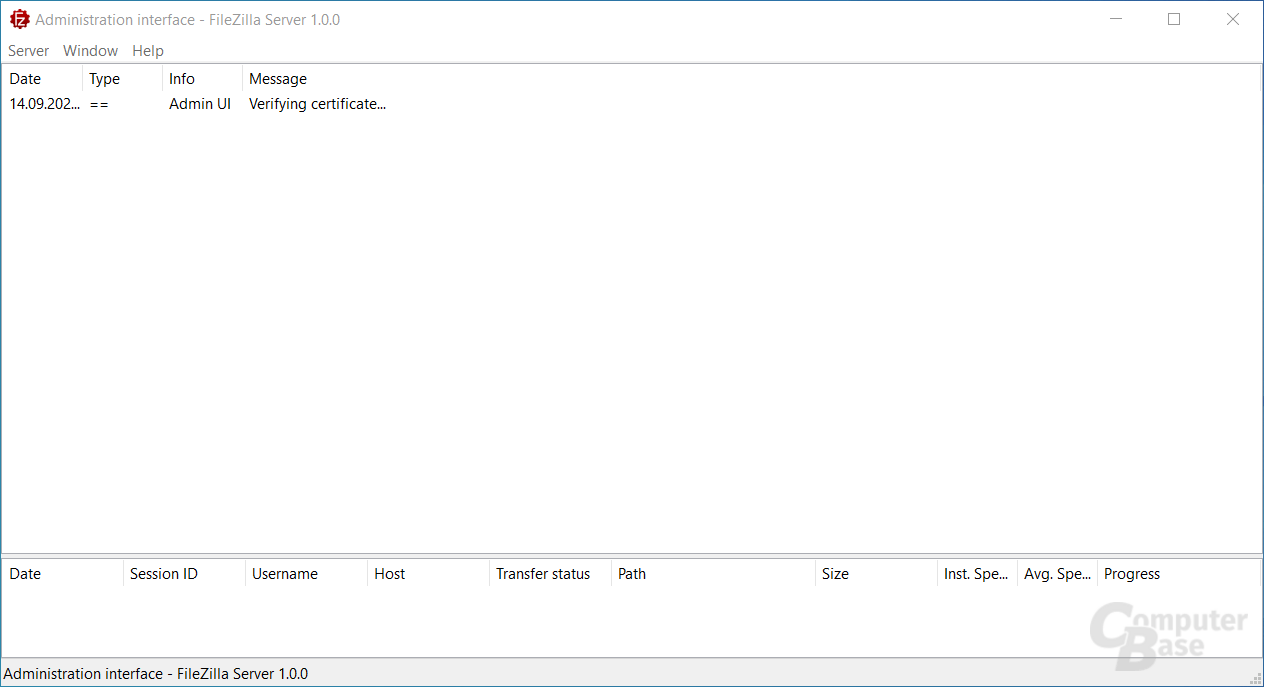 FileZilla Server – Oberfläche