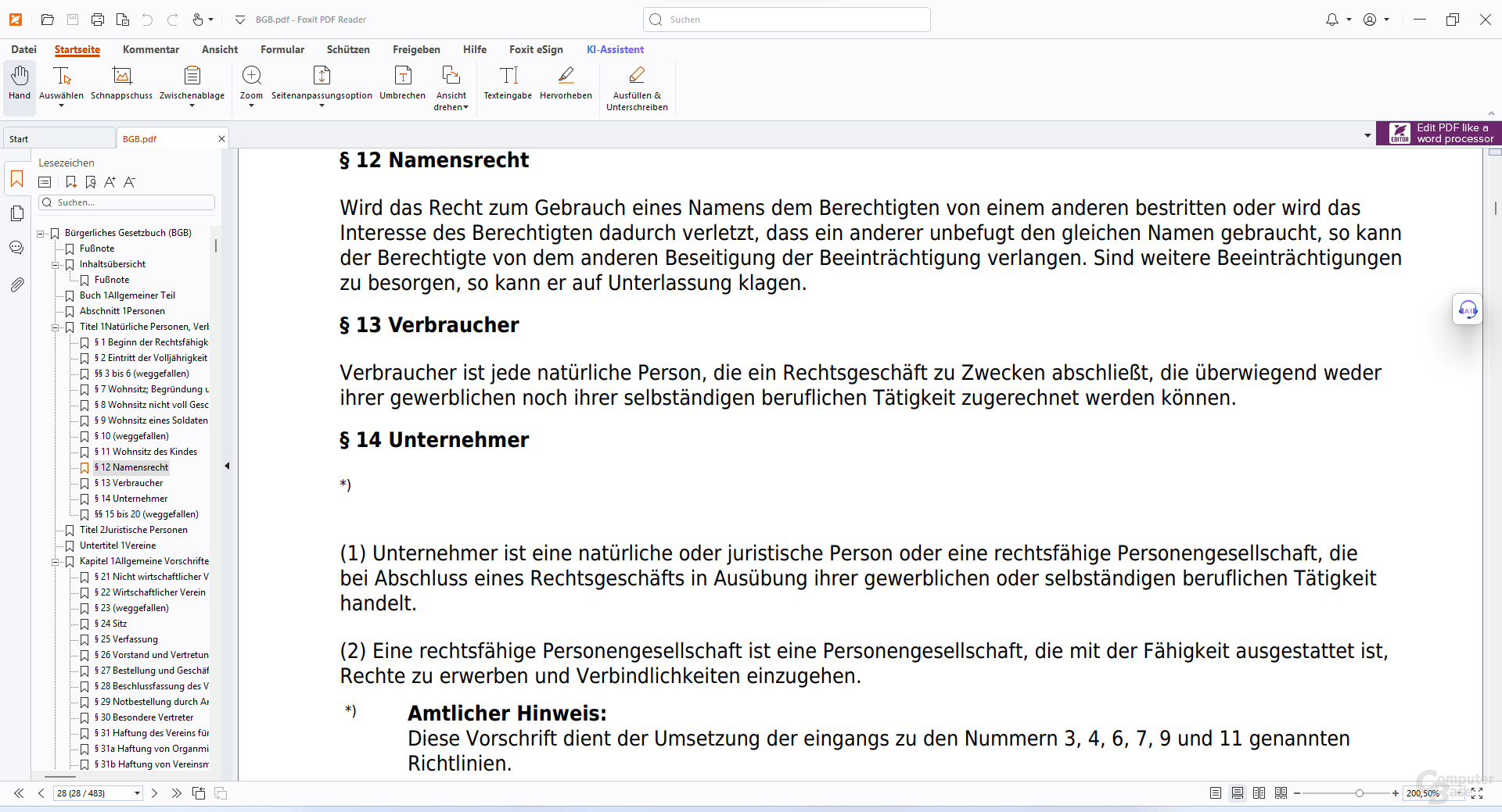 Foxit PDF Reader – Oberfläche