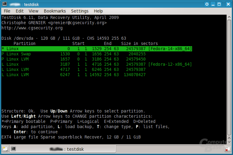 TestDisk unter Fedora 14 (Linux)