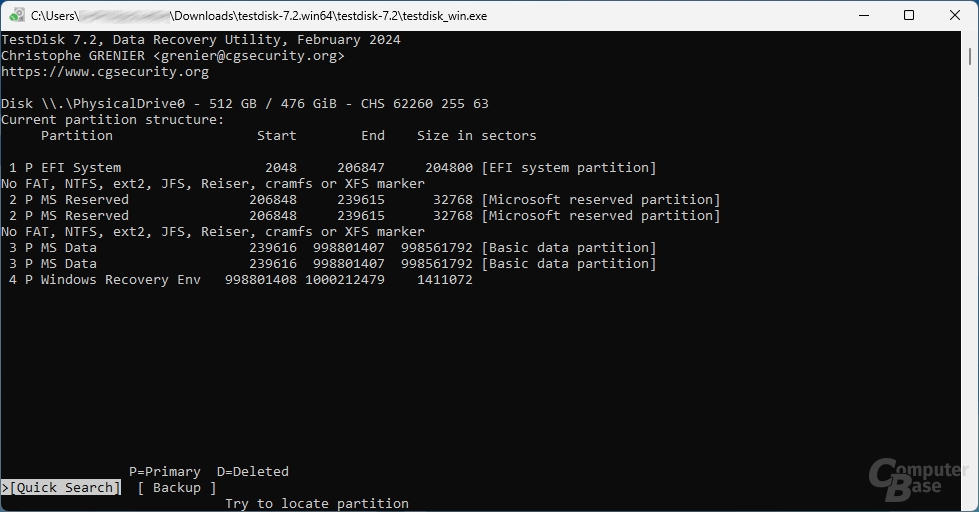 TestDisk – Struktur der Partitionen