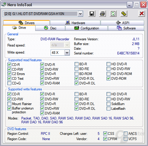 Nero Info Tool: LG GSA-H10N