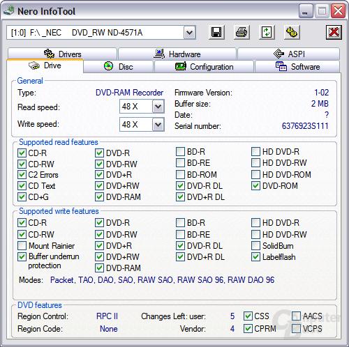 Nero Info Tool: NEC ND-4571A