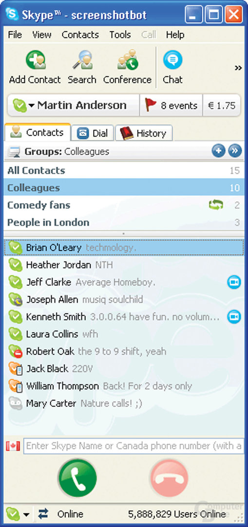 Gemeinsame Gruppen in Skype Beta 2.5