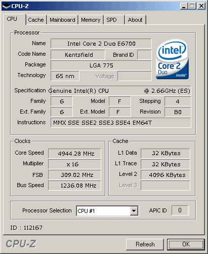 Intel Kentsfield @ 4944 MHz