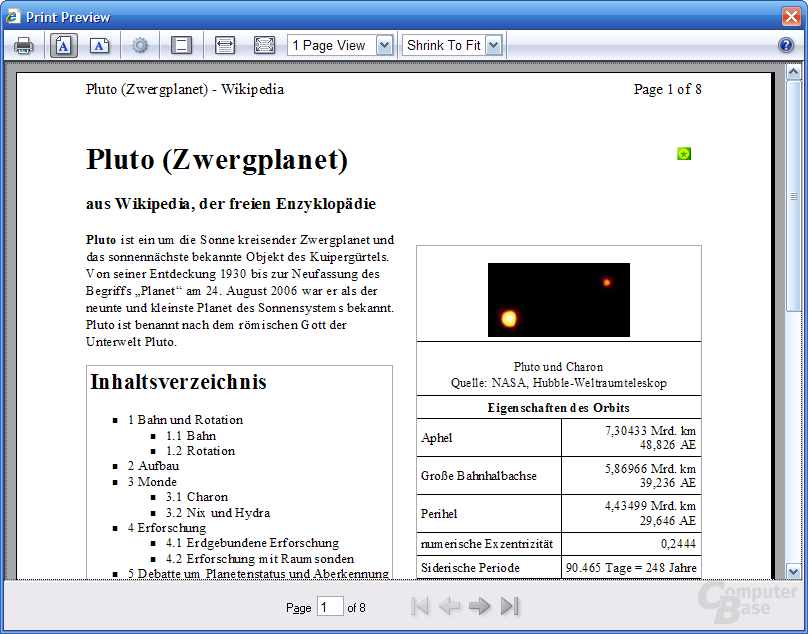 Internet Explorer 7 RC1 – Druckvorschau