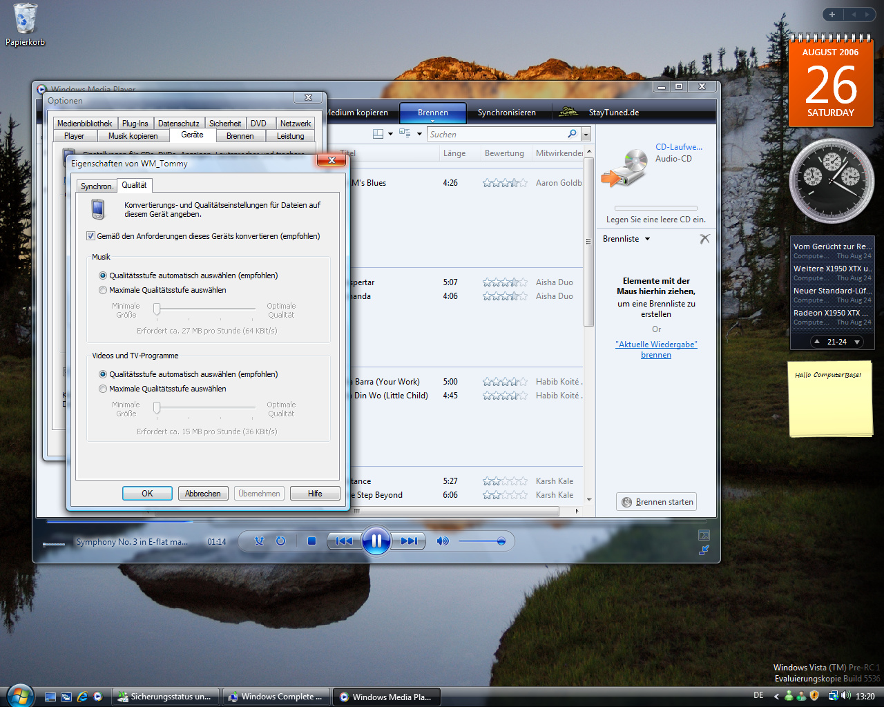 Windows Vista Build 5536 - Media Player 11 - Synchronisitation fuer jedes Geraet getrennt einstellbar