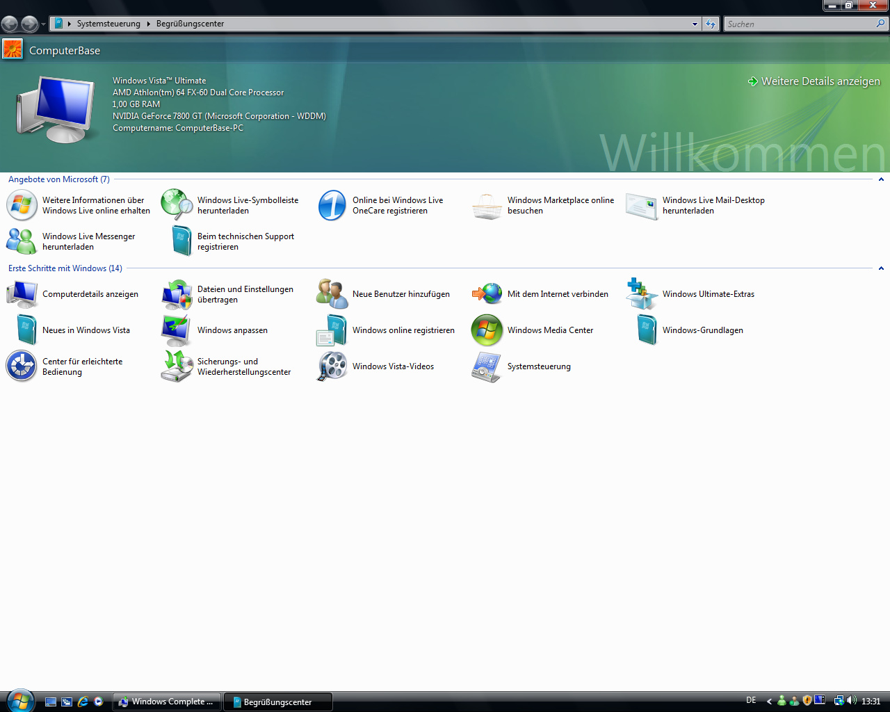 Windows Vista Build 5536 - Begrüßungscenter komplett