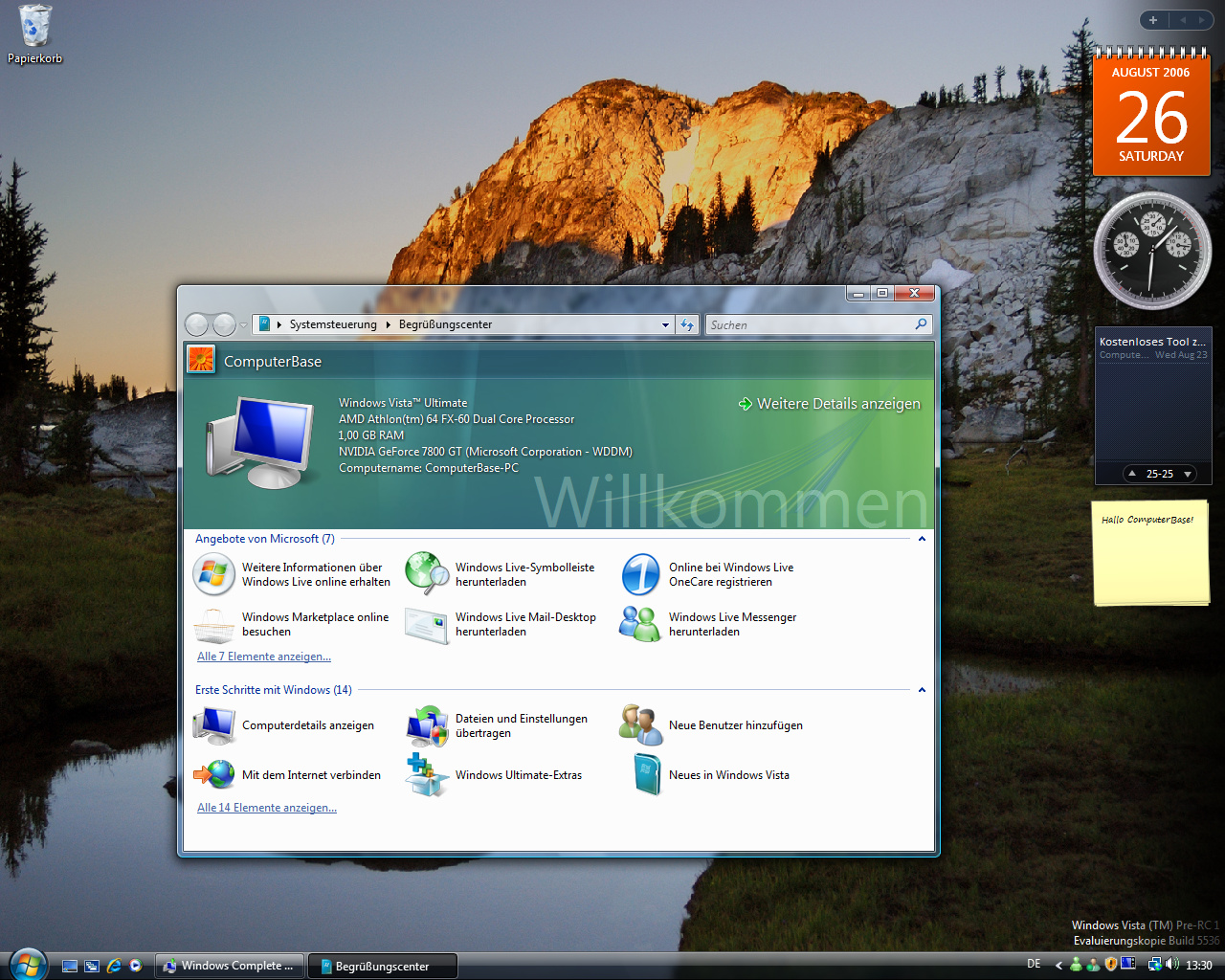 Windows Vista Build 5536 - Begrüßungscenter