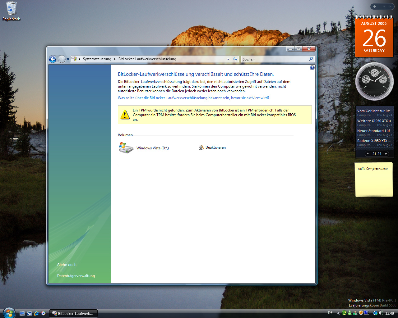 Windows Vista Build 5536 - BitLocker Laufwerksverschlüßelung