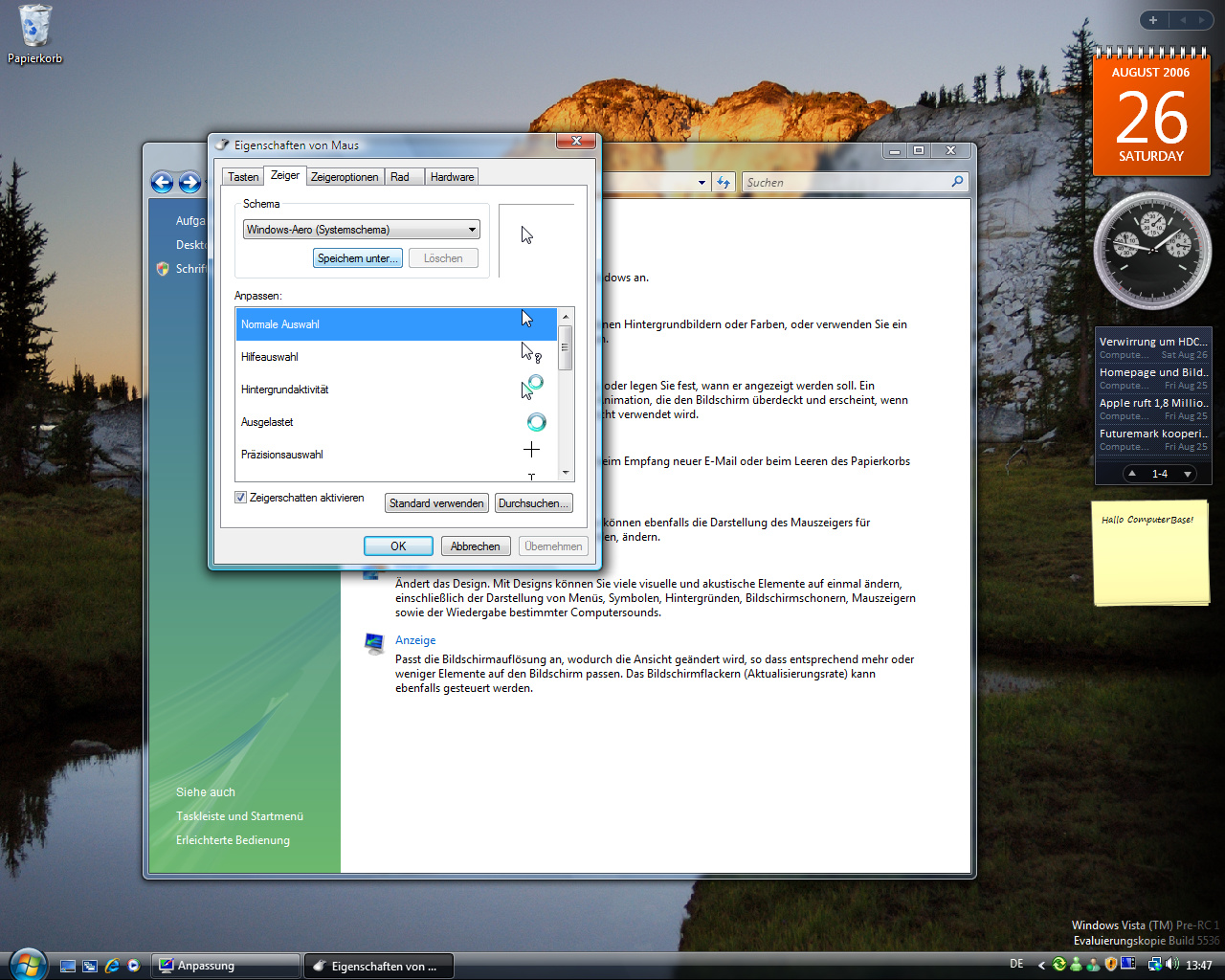 Windows Vista Build 5536 - Anpassung - Neue Mauszeiger