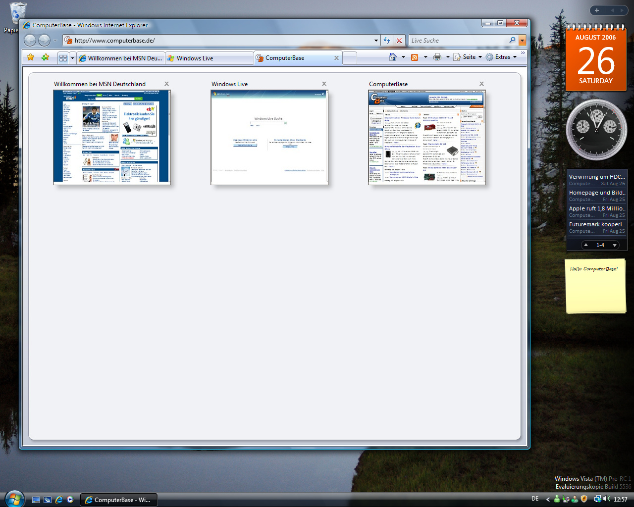 Windows Vista Build 5536 - Internet Explorer 7.0 mit kleiner Seitenvorschau