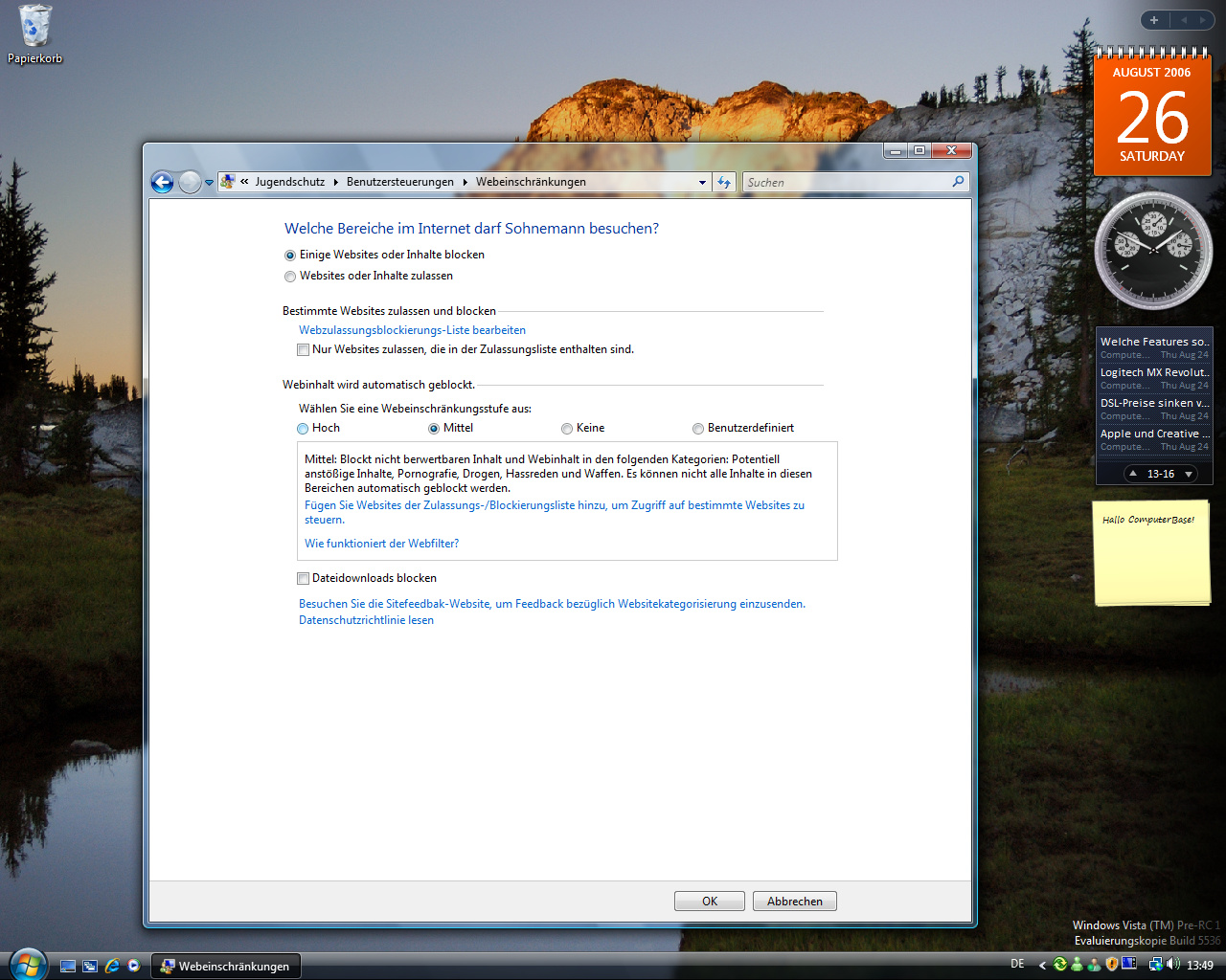 Windows Vista Build 5536 - Jugendschutz