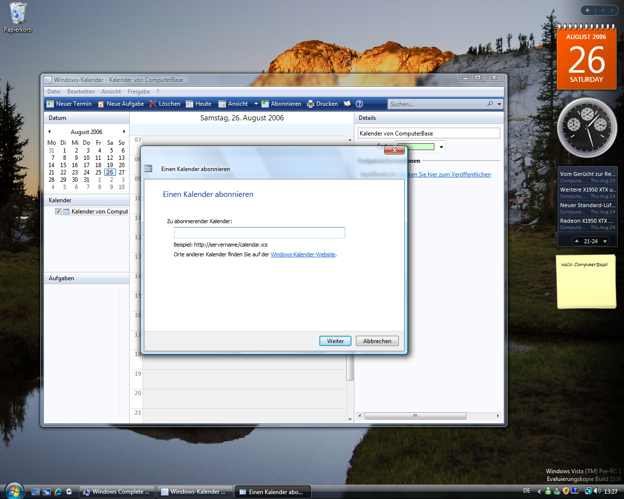 Windows Vista Build 5536 - Kalender