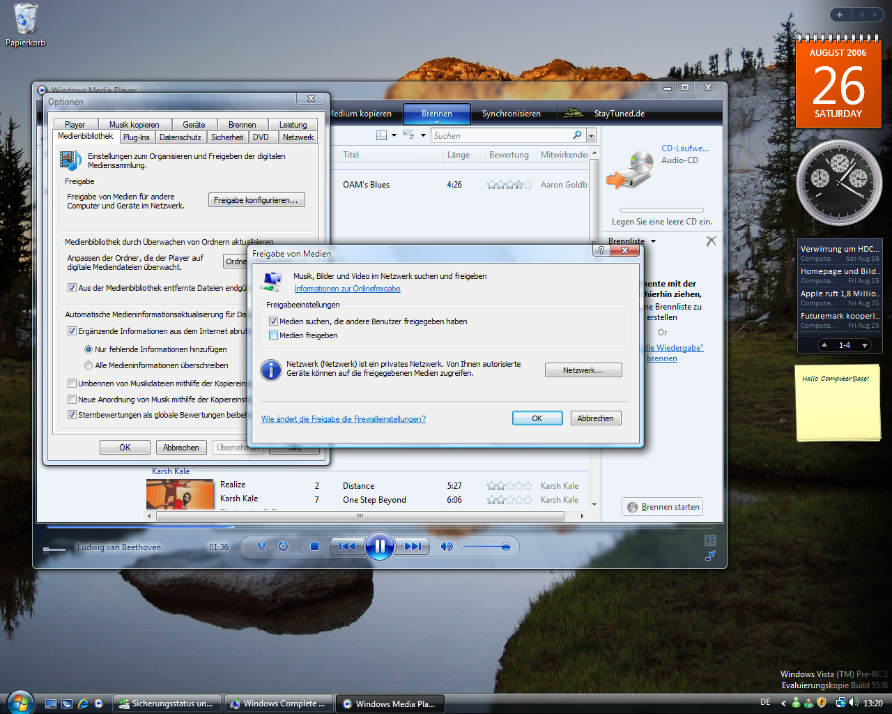 Windows Vista Build 5536 - Media player 11 Musik im Netzwerk freigeben