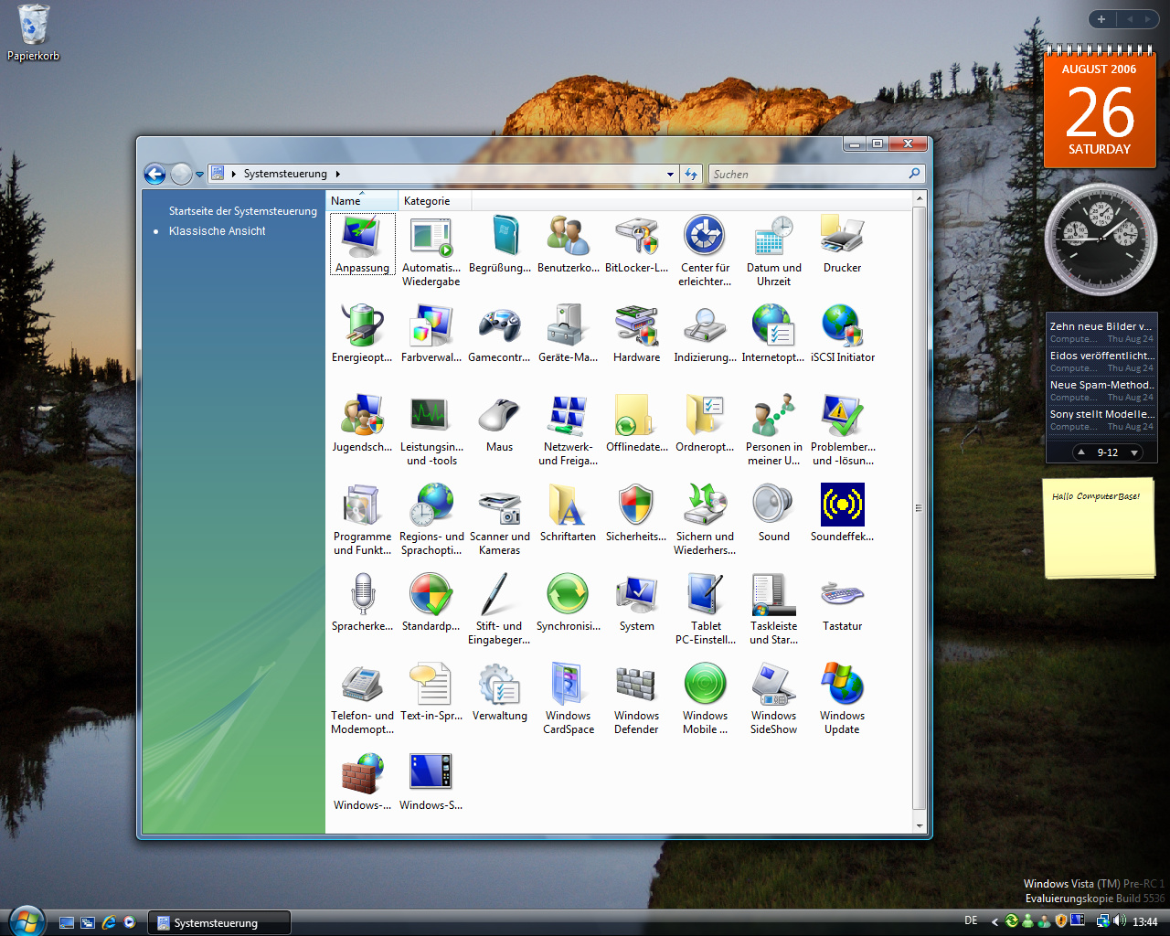 Windows Vista Build 5536 - Neue Symbole in der Systemsteuerung