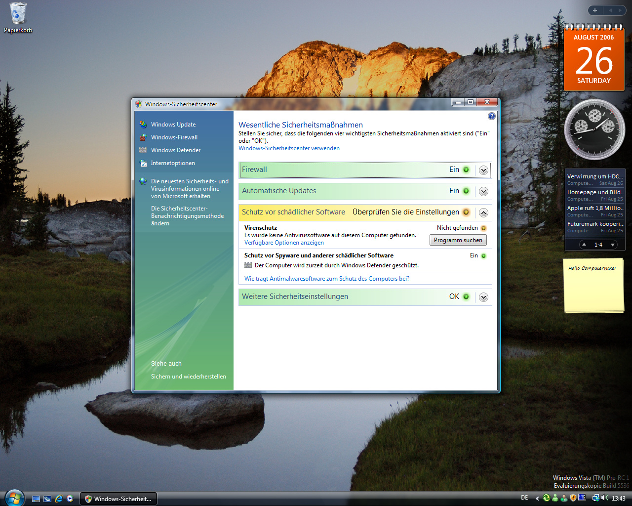 Windows Vista Build 5536 - Sicherheitscenter