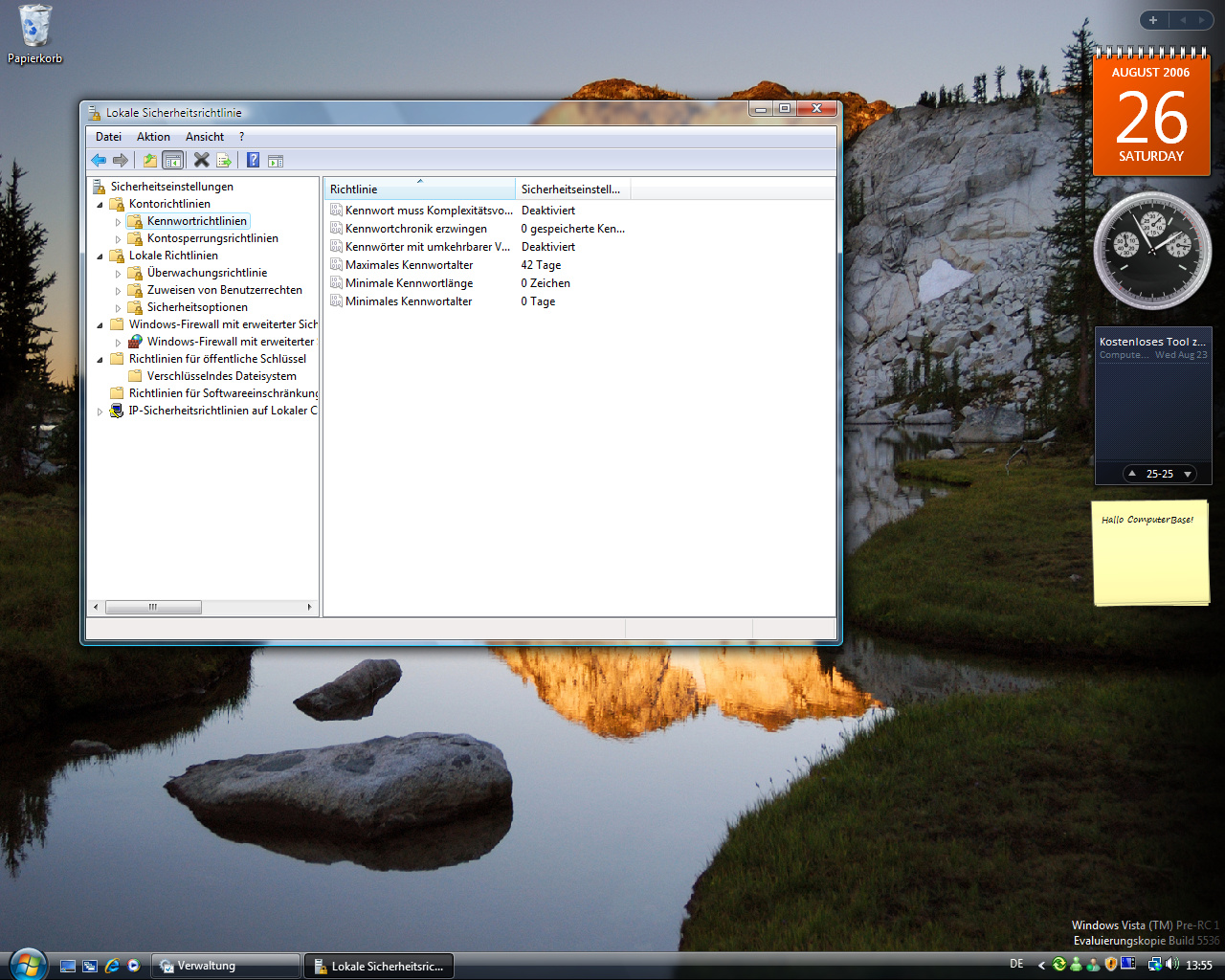 Windows Vista Build 5536 - Sicherheitsrichtlinien