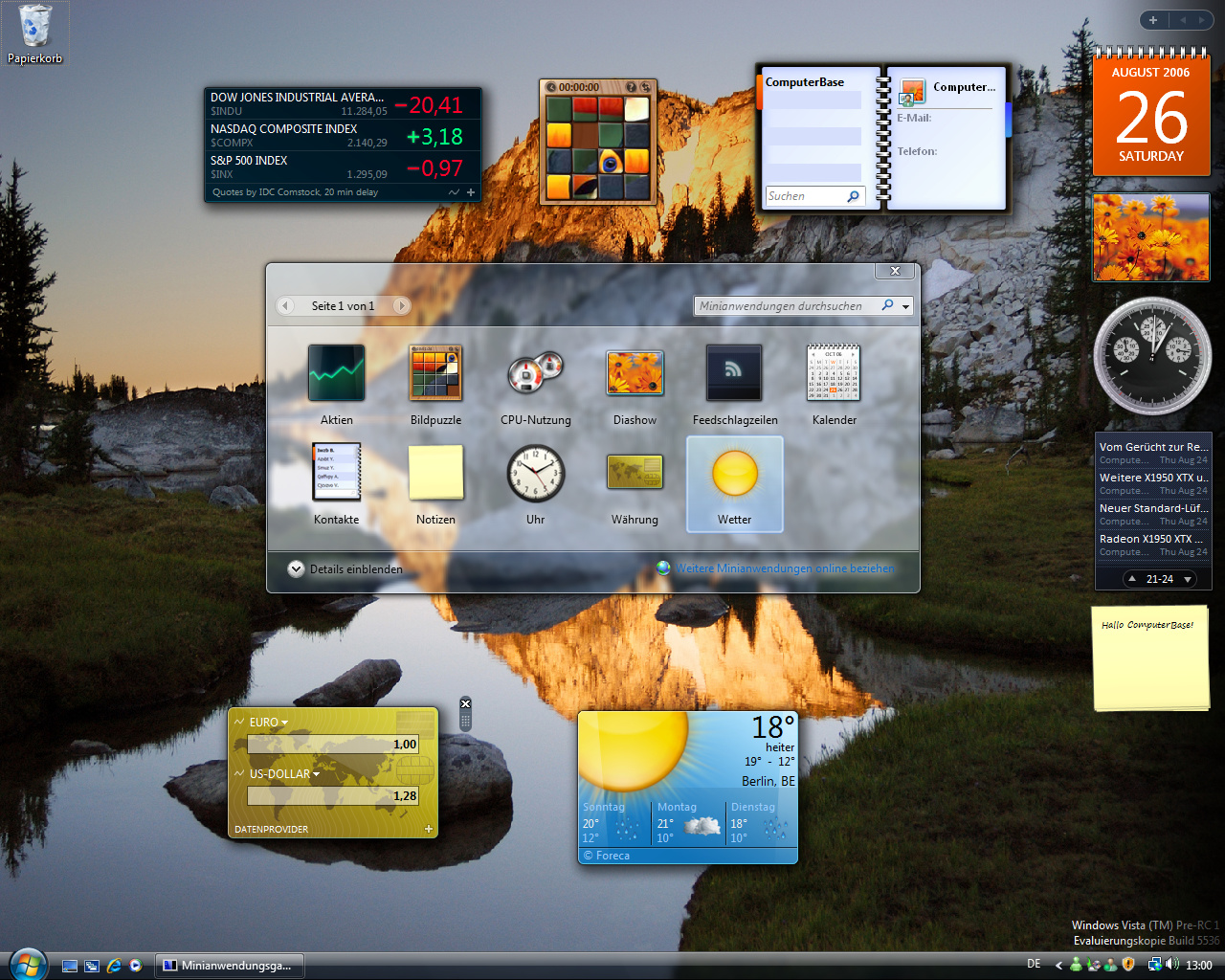 Windows Vista Build 5536 - Sidebar und Gadgets 2