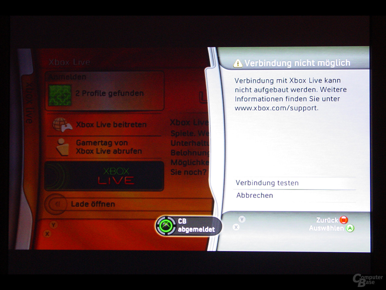 Benutzeroberfläche - Xbox Live Verbindung