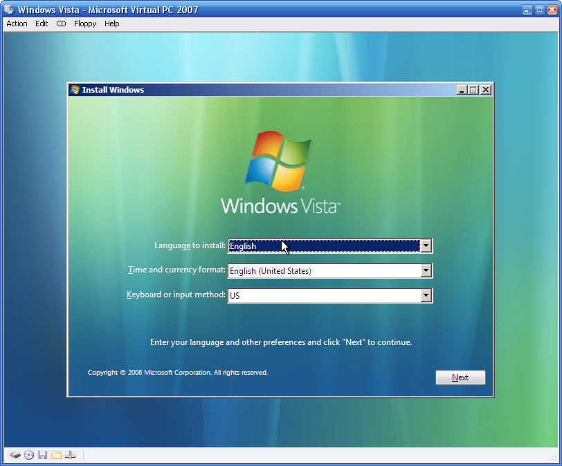 Virtual PC 2007 Beta Build 6.0.122.0