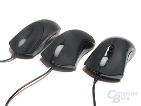 Links: Razer Copperhead, Mitte: Razer Death Adder, Rechts: MS Habu