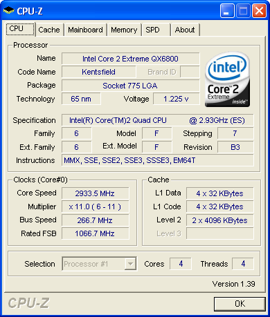 Intel Core 2 Extreme QX6800 (CPU-Z)