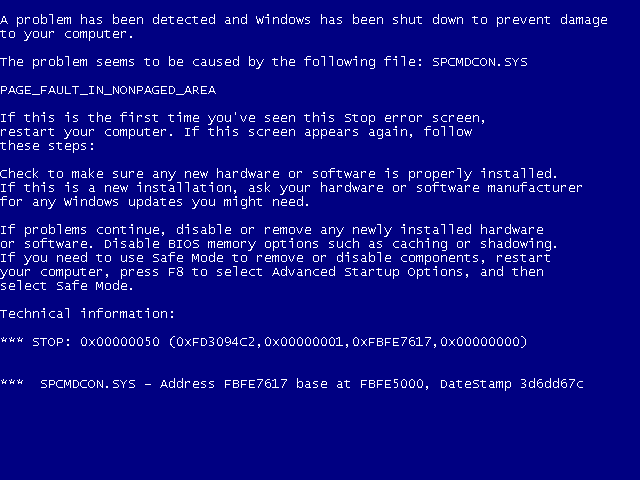 Microsoft Windows XP Blue Screen of Death