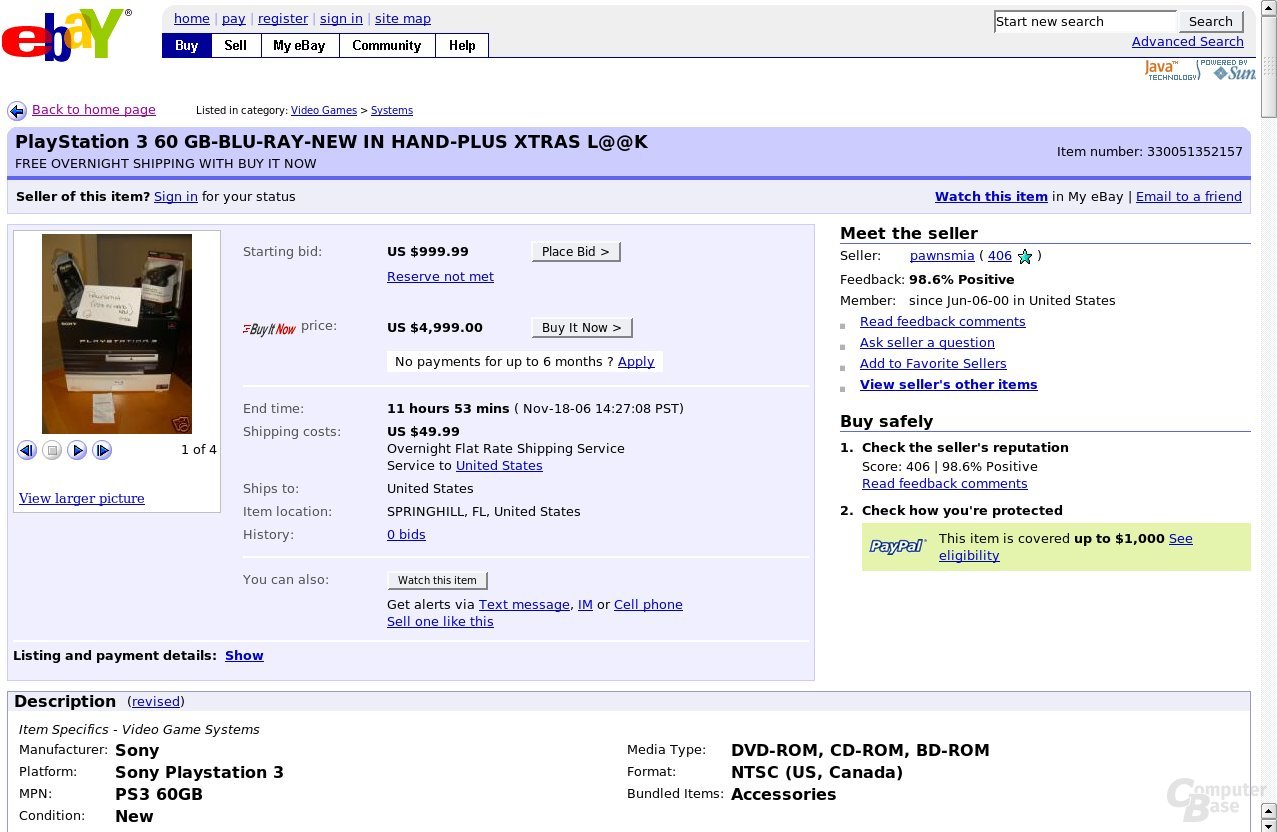 ebay - Playstation 3 - 4.990 US-Dollar