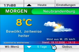 Wetterkanal: Ansicht „Wetter Morgen“