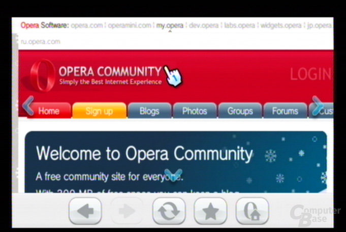 Internet-Kanal Testversion: Opera-Homepage
