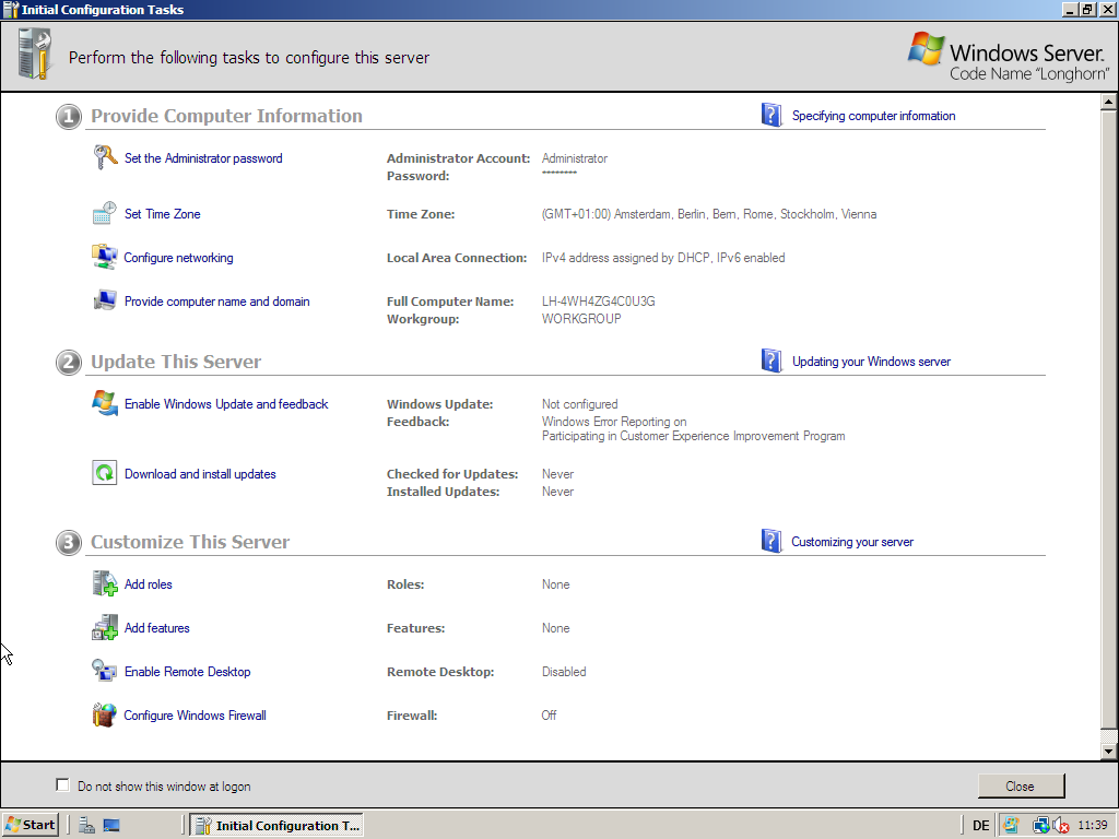 Windows Server "Codename" Longhorn Build 6001