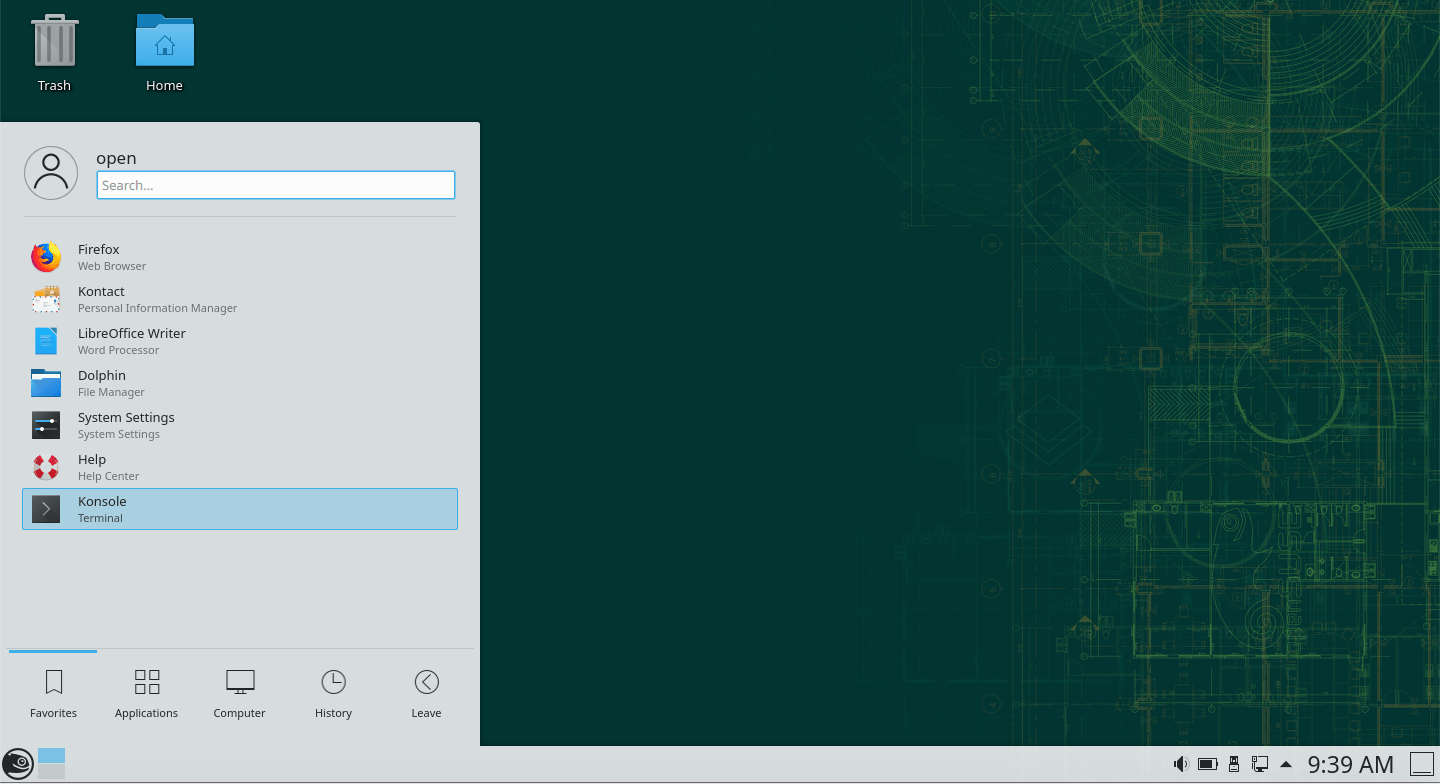 openSUSE Leap (KDE) – Main Menu