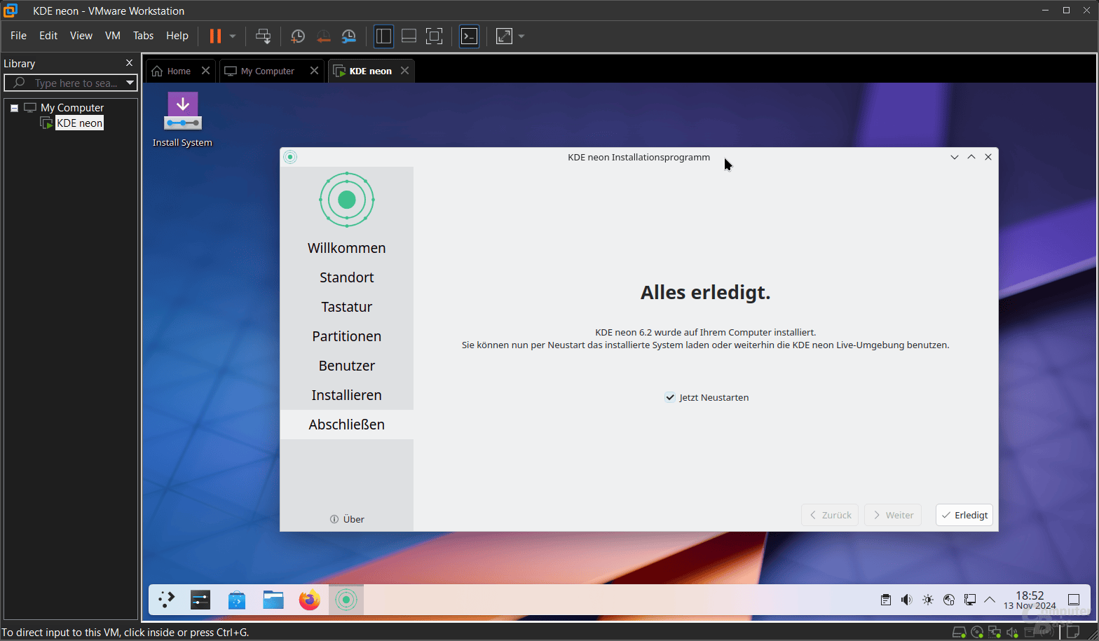 VMware Workstation Pro – KDE neon unter Windows 10