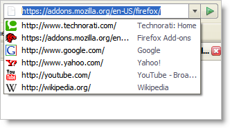 Firefox 3.0 Alpha 7 Adressleisten-Liste