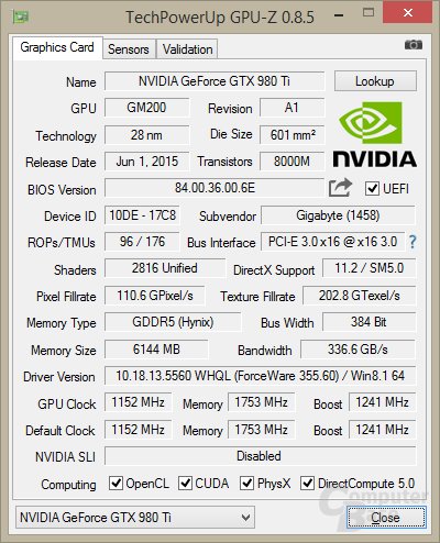 TechPowerUp GPU-Z – Nvidia GeForce GTX 980 Ti