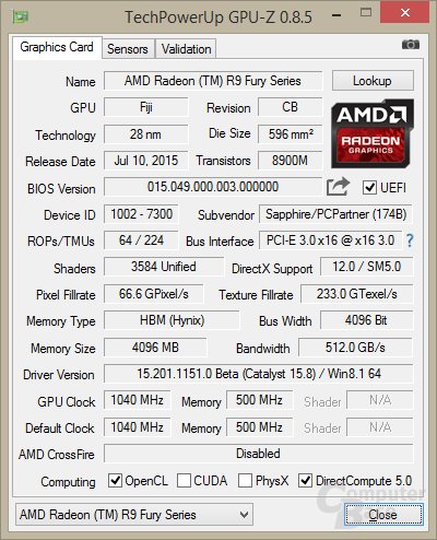 TechPowerUp GPU-Z – AMD Radeon R9 Fury Series