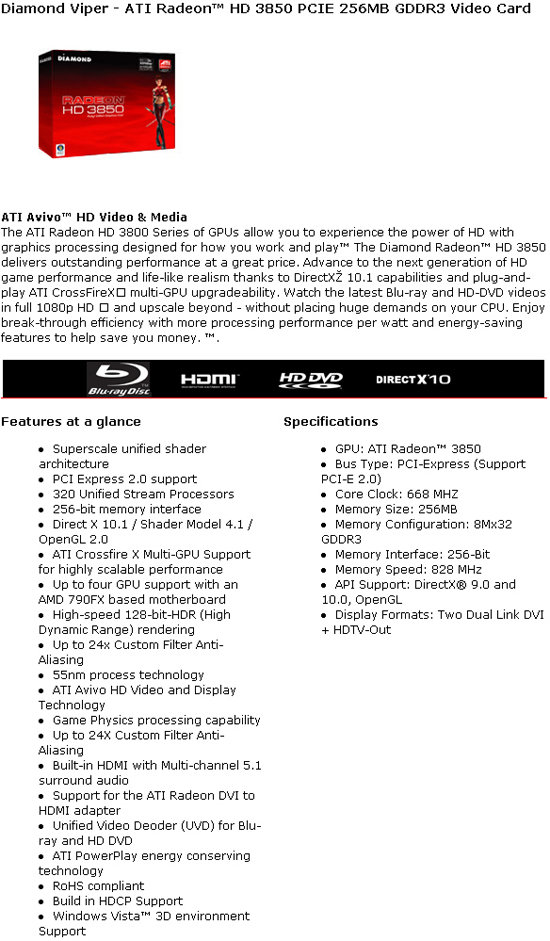 Diamond Viper Radeon HD 3850